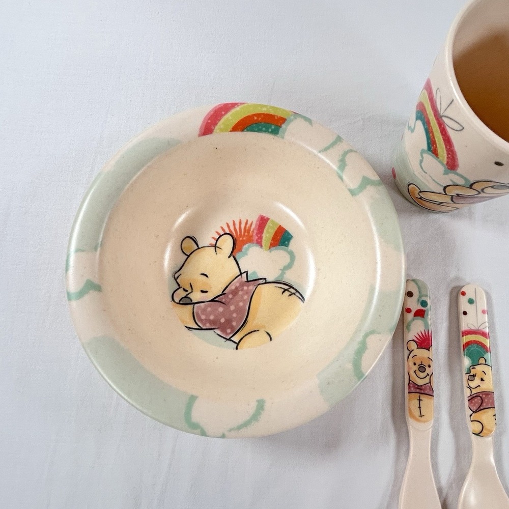 Disney Winnie the Pooh Toddler Dinnerware Bowl Cup Fork Spoon Rise And Shine - Picture 2 of 9